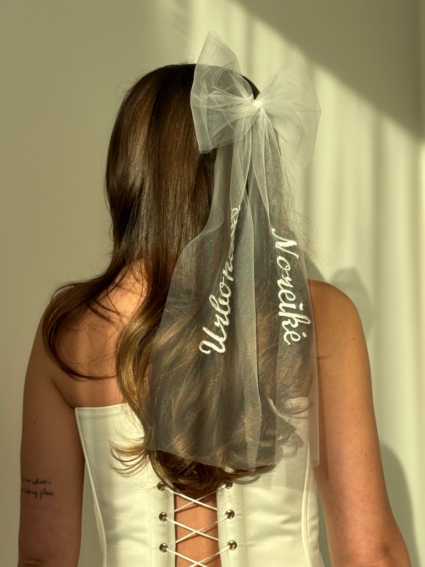 Personalized Embroidery Bow - Two Embroidered Ribbons