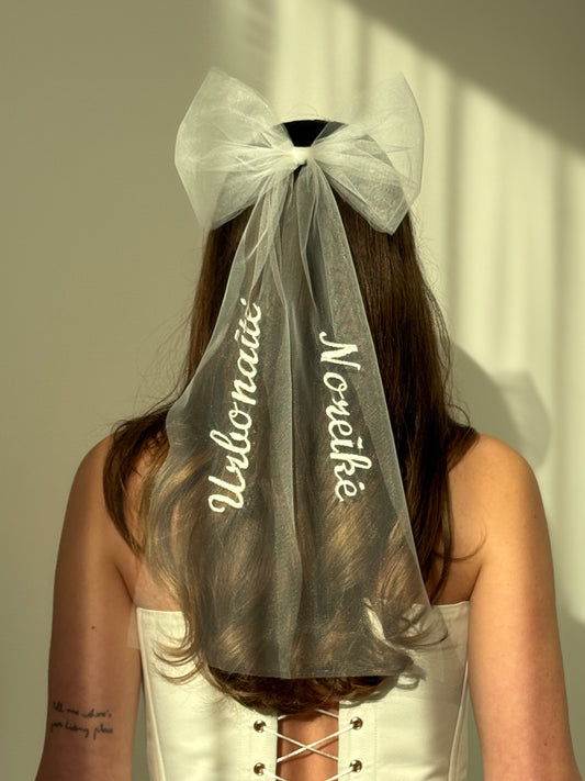 Personalized Embroidery Bow - Two Embroidered Ribbons